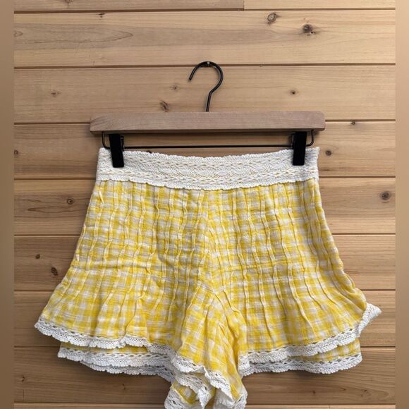 Free People Size 2/XS Yellow Gingham Lace Blouse Shorts Tessa Set - Picture 7 of 11